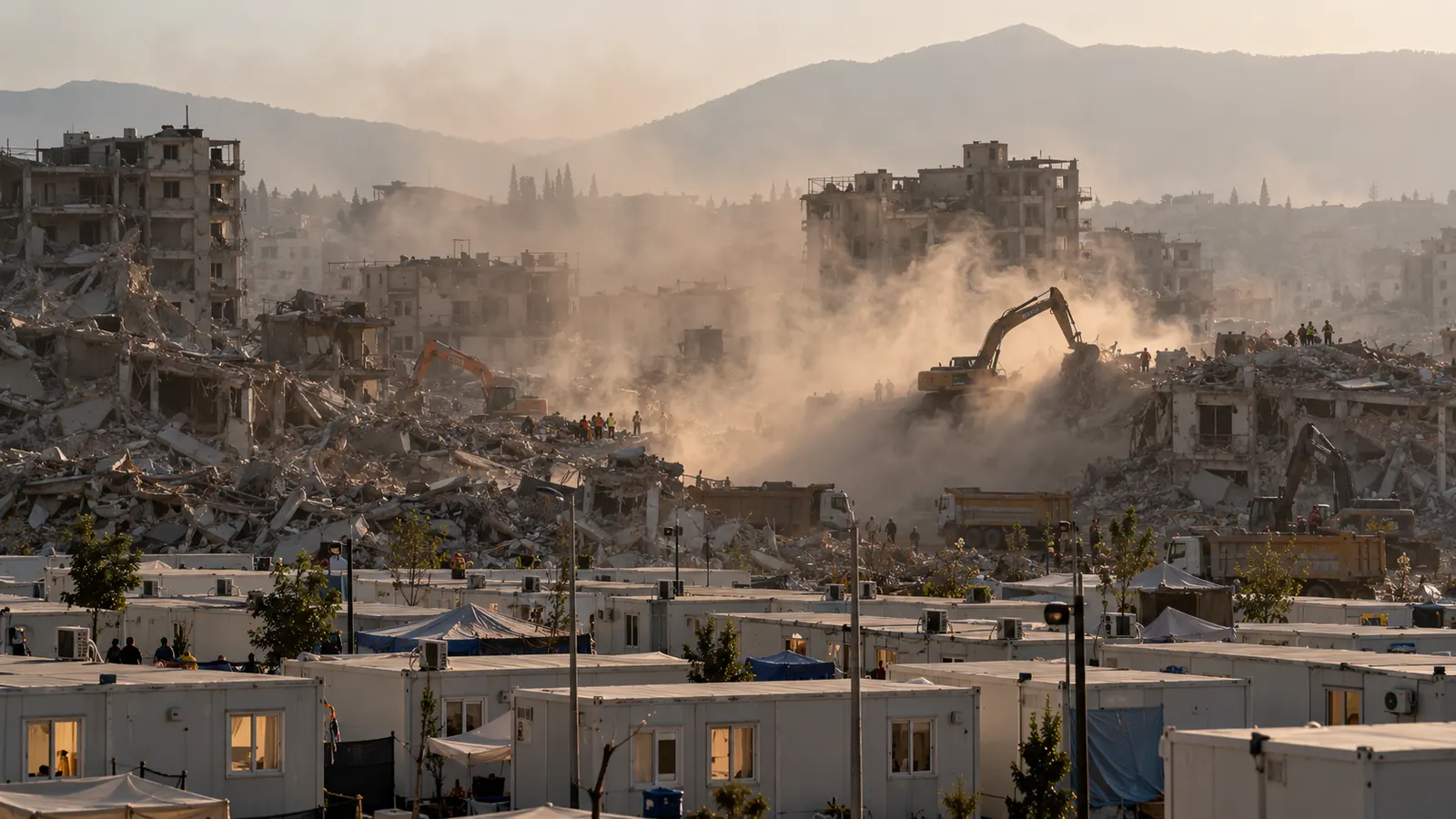 Hatay'da enkaz kaldırma tozu ve konteyner kent